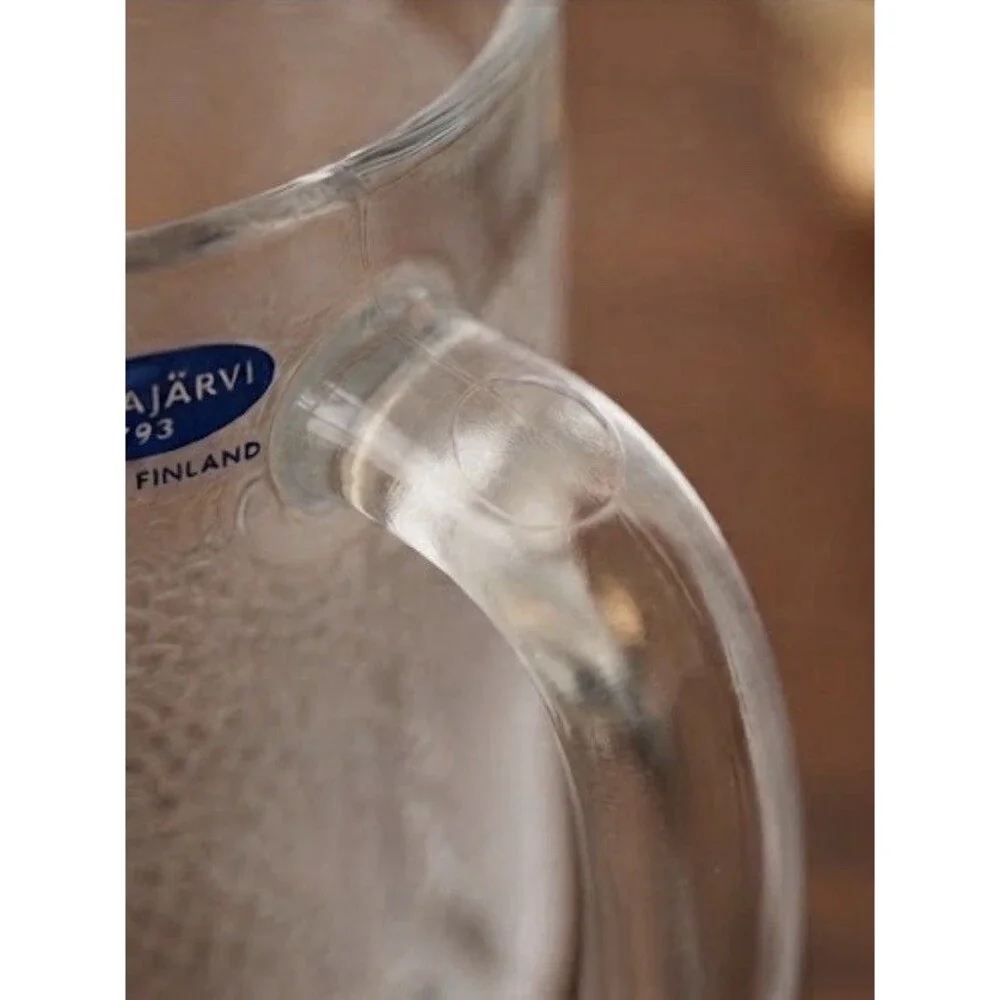 VTG Nuutajärvi Finland 50 cl Textured Glass Beer Mugs Steins Barware Set of 2